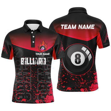 Maxcorners Fire 8 Ball Billiard Shirts Men And Women Billiard Polo & 1/4 Zip Shirts Billiard Team Jerseys| Red