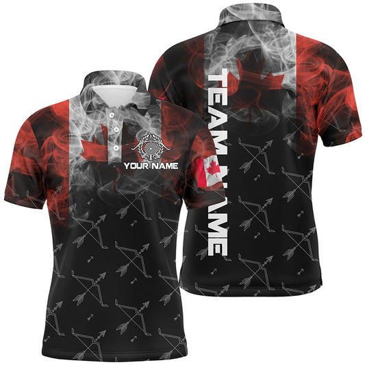 Maxcorners Personalized Vintage Smoke Canadian Flag Archery 3D Polo Shirts For Men Custom Bows Archery Jerseys