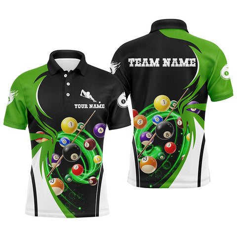 MaxCorners Ball 8 Flame Green Jersey Customized Name 3D Billiard Polo Shirt For Men
