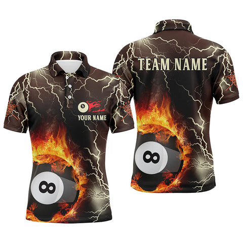Maxcorners Fire Flame Lightning Custom Billiard Polo Shirts For Men, 8 Ball Pool Billiards Jerseys