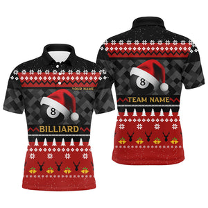Maxcorners Funny Christmas 8 Ball Pool With Santa Claus Hat Personalized Name 3D Shirt