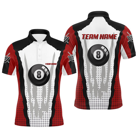 MaxCorners 8 Ball Pool Red Customized Name 3D Billiard Polo Shirt For Men