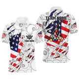 Maxcorners 8 Ball Pattern US Flag Custom Billiard Polo Shirts For Men, Custom Pool Billiard Balls Jerseys LM1809