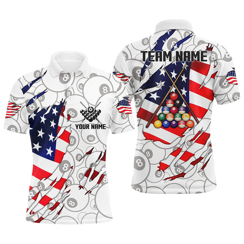 Maxcorners 8 Ball Pattern US Flag Custom Billiard Polo Shirts For Men, Custom Pool Billiard Balls Jerseys LM1809
