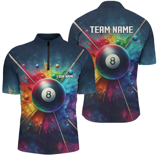 Maxcorners Personalized Colorful Painted 8 Ball Billiard 3D Polo Shirts For Men, Custom 8 Ball Pool Jerseys