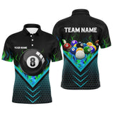Maxcorners Personalized Fire Hive Blue 8 Ball Billiard 3D Polo Shirts For Men, Custom Pool Balls Team Jerseys