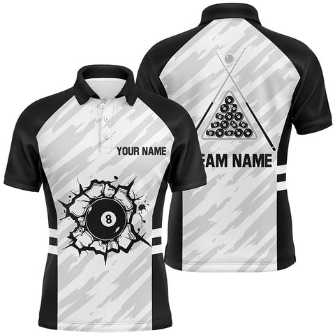 Maxcorners Personalized Billiard Crack 8 Ball Pool Men Polo & Quarter-Zip Shirts, Unique Billiard Jerseys