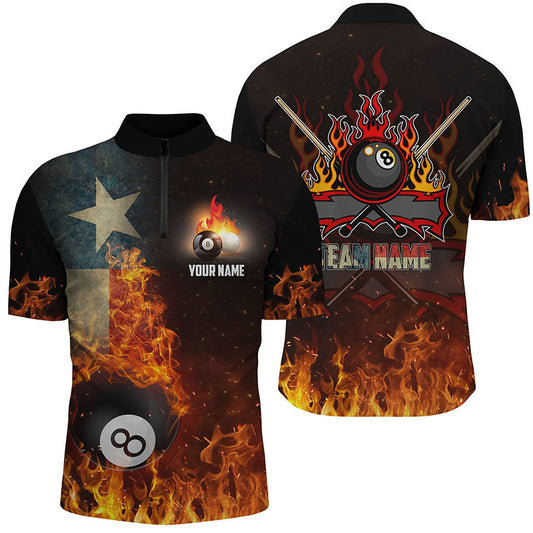 Maxcorners Texas Flag 8 Ball Pool On Fire Billiard Jersey Customized Name, Team Name 3D Shirt