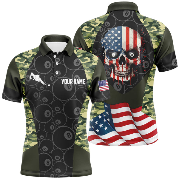 Maxcorners Billiard Camouflage Skull Flag Shirts Men And Women Billiard Polo & 1/4 Zip Shirts Billiard Team Jerseys
