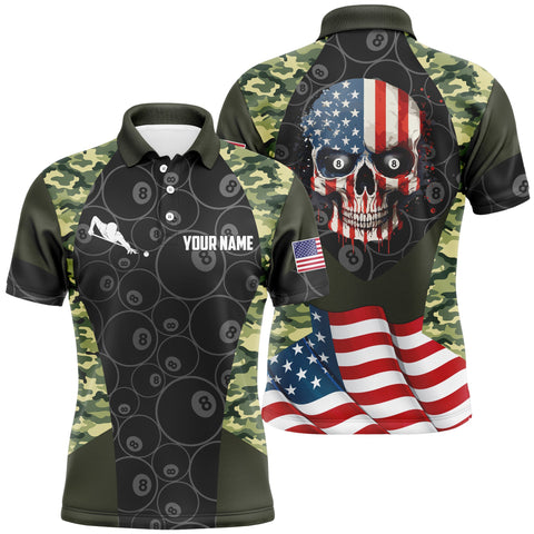 Maxcorners Billiard Camouflage Skull Flag Shirts Men And Women Billiard Polo & 1/4 Zip Shirts Billiard Team Jerseys