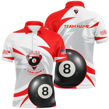 Maxcorners US Flag 8 Ball Red White Billiard Jerseys Shirts