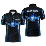 MaxCorners Blue Fire 10 Ball Customized Name 3D Billiard Polo Shirt For Men