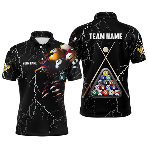Maxcorners Personalized Billiard Balls 3D Polo Shirts For Men, Custom Player Billiards Pool Jerseys