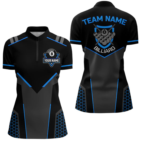 Maxcorners Personalized Style Black Blue 8 Ball Billiard 3D Polo Shirts For Men, 8 Ball Pool Team Jerseys