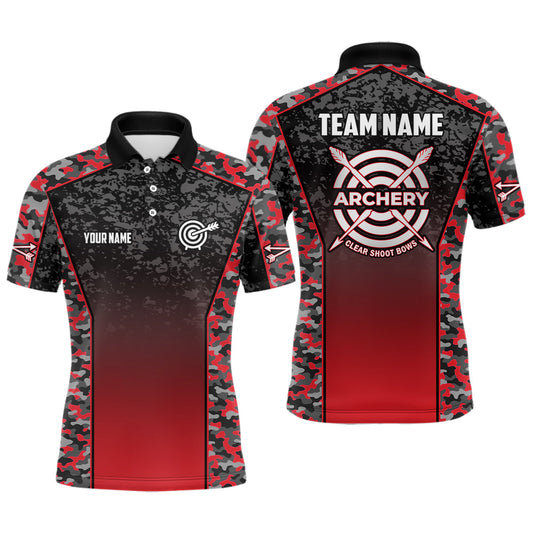 Maxcorners Personalized Camo Red Archery Polo Shirts For Men Custom Archery Jerseys Mens Archery Team Shirts