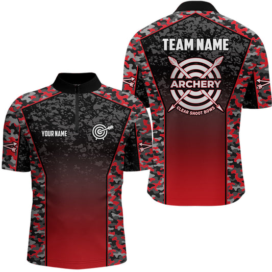 Maxcorners Personalized Camo Red Archery Polo Shirts For Men Custom Archery Jerseys Mens Archery Team Shirts