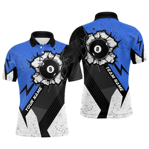 Maxcorners Style Blue Grunge 8 Ball Billiard Shirts For Men, Cool Team Billiard Jerseys