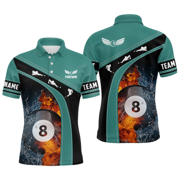 Maxcorners Billiards 8 Ball Fire And Water Shirts Men And Women Billiard Polo & 1/4 Zip Shirts Billiard Team Jerseys