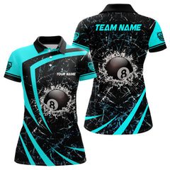 Maxcorners Personalized Blue Glass Break 8 Ball Billiard 3D Polo Shirts For Women