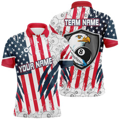 MaxCorners Bald Eagles Head Mascot 8 Ball Pool Pattern Us Flag Customized Name 3D Billiard Polo Shirt For Men