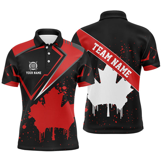 Maxcorners Personalized Archery Canada Leaf Vintage Style Men Polo Shirts Custom Canada Archery Shirts