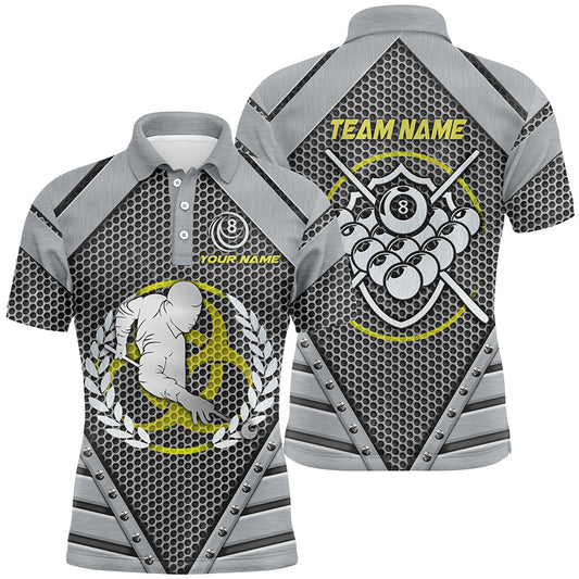 Maxcorners Personalized Silver Billiard Ball Polo Shirts For Men, Custom Billiard Polo Shirts For Pool Player