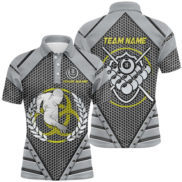 Maxcorners Personalized Silver Billiard Ball Polo Shirts For Men, Custom Billiard Polo Shirts For Pool Player