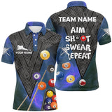 MaxCorners Aim Shoot Swear Repeat Blue Version Customized Name 3D Billiard Polo Shirt For Men