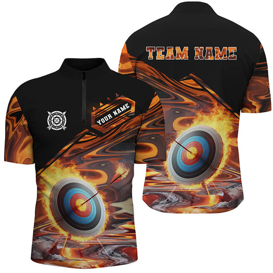 Maxcorners Personalized Flaming Target Archery Men Polo Shirts, Best Archery Target Shirts For Archers