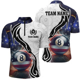 Maxcorners 3D 8 Ball Pool Lightning US Flag Personalized Billiard Shirts For Men, Patriotic Shirts For Pooler LM054