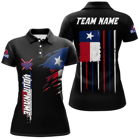Maxcorners Customized Vintage Billiard Texas Flag Polo Shirts For Men Custom Patriotic Gifts For Pool Lover LM154