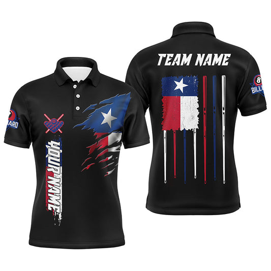 Maxcorners Customized Vintage Billiard Texas Flag Polo Shirts For Men Custom Patriotic Gifts For Pool Lover LM054