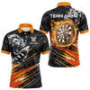 Maxcorners Orange And Black Grunge Lion And Shark Dart Shirts Custom Men's Dart Jersey Polo & Quarter Zip