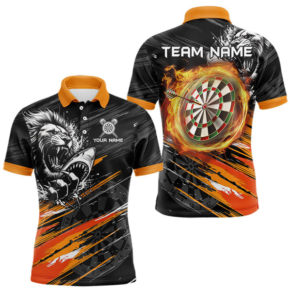 Maxcorners Orange And Black Grunge Lion And Shark Dart Shirts Custom Men's Dart Jersey Polo & Quarter Zip