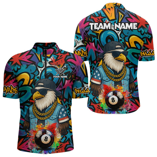 Maxcorners Funny Eagle Colorful Graffiti 8 Ball Billiard Shirt For Men Custom Billiard Jersey Pool Team Shirts
