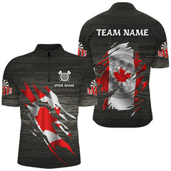 Maxcorners Darts Grey Grunge Canadian Flag Customized Name, Team Name 3D Polo Shirt