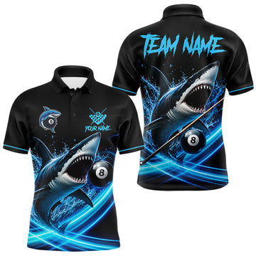 Maxcorners Black And Blue 8 Ball Shark Billiard League Shirts For Men Custom Pool Team Jersey Polo & 1/4 Zip LM0208