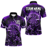 Maxcorners Purple Grim Reaper Lightning 3D Darts Shirt For Men Custom Darts Jersey Team Polo & 1/4 Zip TU0710