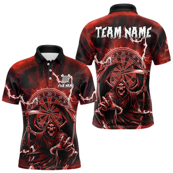 Maxcorners Red Grim Reaper Lightning 3D Darts Shirt For Men Custom Darts Jersey Team Polo & 1/4 Zip TU0710