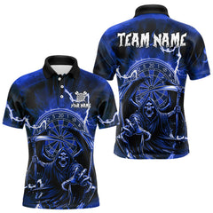 Maxcorners Blue Grim Reaper Lightning 3D Darts Shirt For Men Custom Darts Jersey Team Polo & 1/4 Zip TU0710