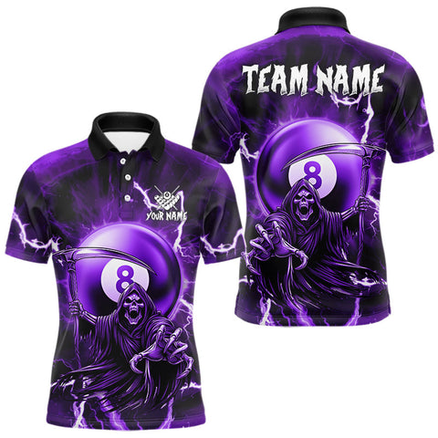 Maxcorners Purple Grim Reaper 8 Ball Billiard Shirt For Men Custom Lightning Pool Team Jersey Polo & 1/4 Zip TU0710