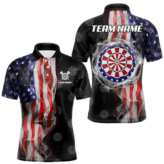 Maxcorners Personalized American Flag Smoke Darts Shirt For Men, Patriotic Darts Jersey Team Polo & 1/4 Zip