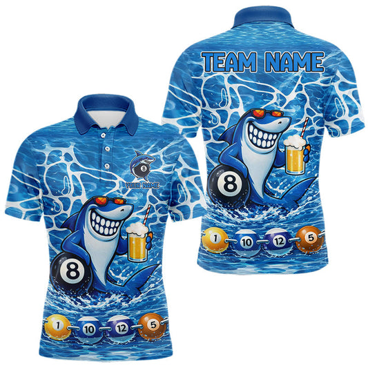 Maxcorners Blue Funny Shark 8 Ball Pool Billiard Shirt For Men Custom Billiard Team Jersey Polo & 1/4 Zip LM0402