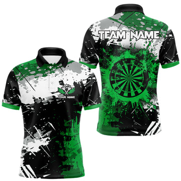 Maxcorners Custom Green Grunge Darts Shirt With Pocket Option For Men, Dart Team Jersey  LM0402