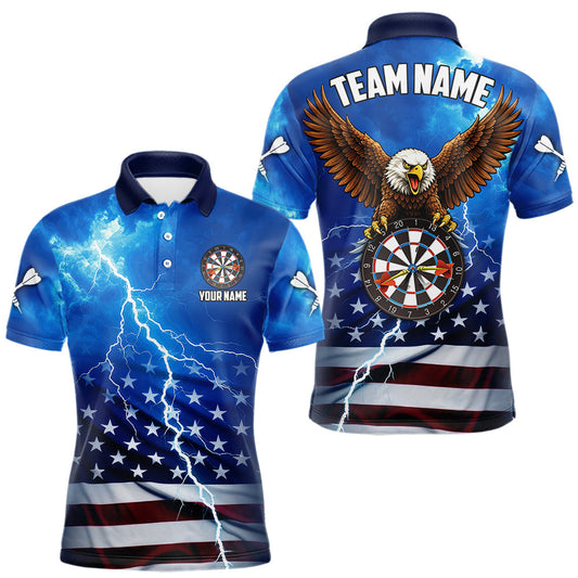 Maxcorners Blue Lightning American Flag Eagle Dart Shirt With Pocket Option For Men LM0503
