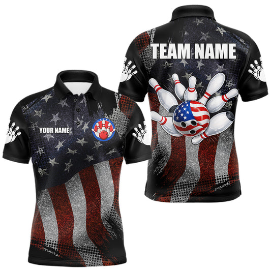 Maxcorners Retro American Flag Patriotic Bowling Shirts For Men Custom Bowling Team Jersey Polo, 1/4 Zip LM0607