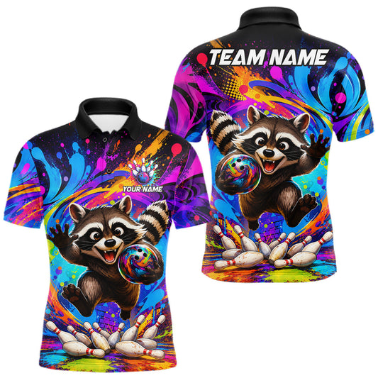 Maxcorners Funny Raccoon Colorful Bowling Jersey For Men Custom Bowling Team Shirts, Best Bowling Gifts LM0607