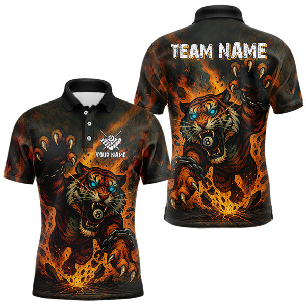 Maxcorners Personalized 8 Ball Tiger Fire Billiard Shirt For Men Custom Pool Team Jersey Polo & 1/4 Zip LM0210