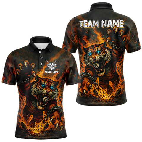 Maxcorners Personalized 8 Ball Tiger Fire Billiard Shirt For Men Custom Pool Team Jersey Polo & 1/4 Zip LM0210