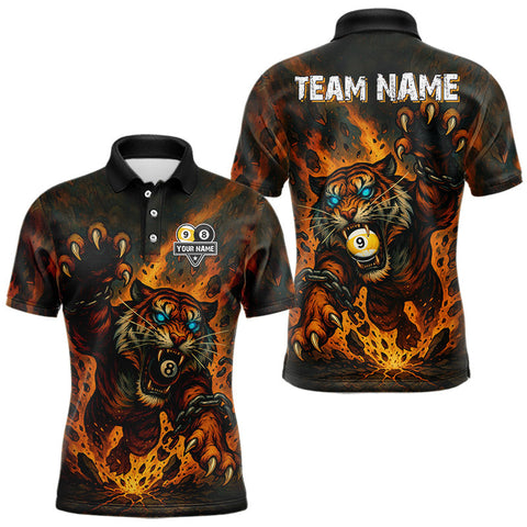 Maxcorners Personalized 8 & 9 Ball Tiger Fire Billiard Shirt For Men Custom Pool Team Jersey Polo & 1/4 Zip LM0210